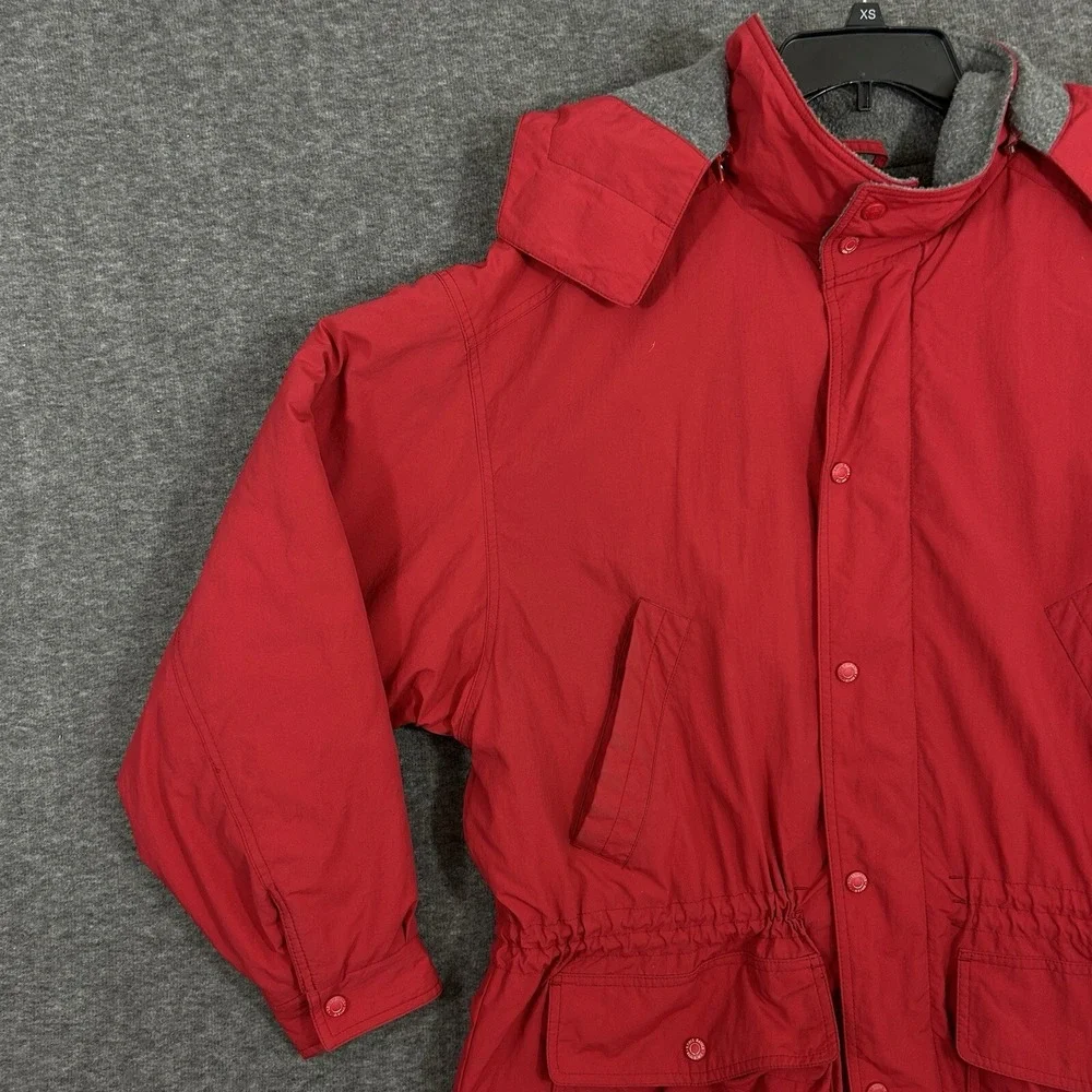 VTG Eddie Bauer‎ Jacket Mens Medium Red Fleece Lined Gorpcore Pocket Hooded 90s
